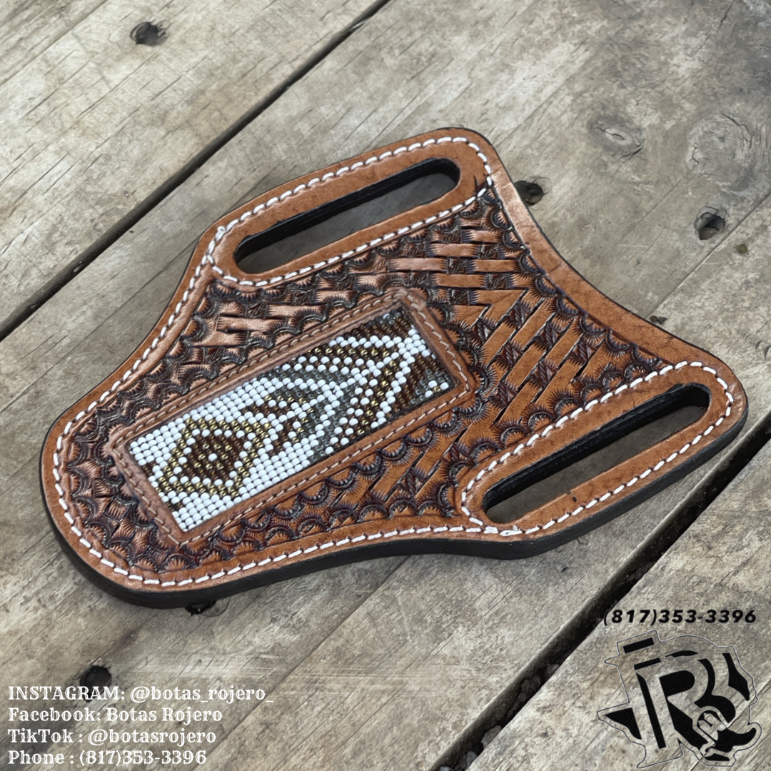 “ Damian “ |  KNIFE SHEATH WESTERN TOOLED LEATHER  BEADED