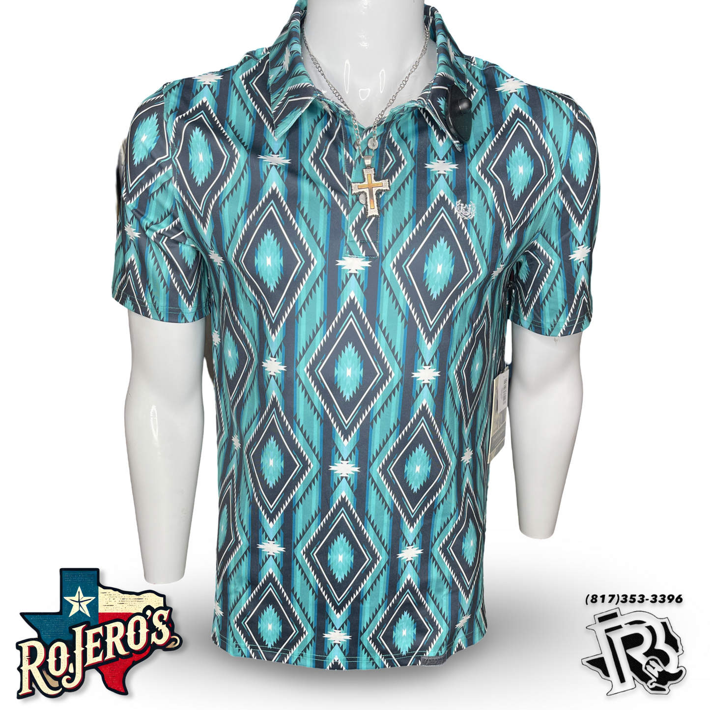 MEN’S PANHANDLE   TURQUOISE SNAP TURQUOISE POLO |TM51T04908