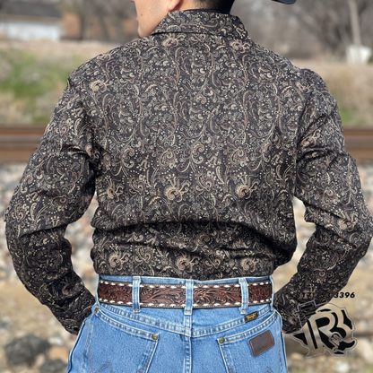 Rock & Roll Denim Men's Black with Brown Paisley Print Long Sleeve Western Shirt | BMN2S02508