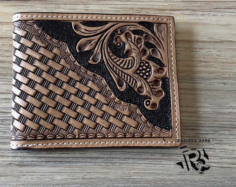 WALLET RODEO BASKET WEAVE FLORAL TOOLED ANTIQUED |IWR-3B