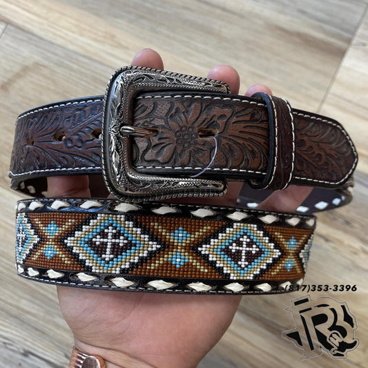 “ Gus “ | MENS COLOR FLORAL BEAD TOOLED BELT N210005532