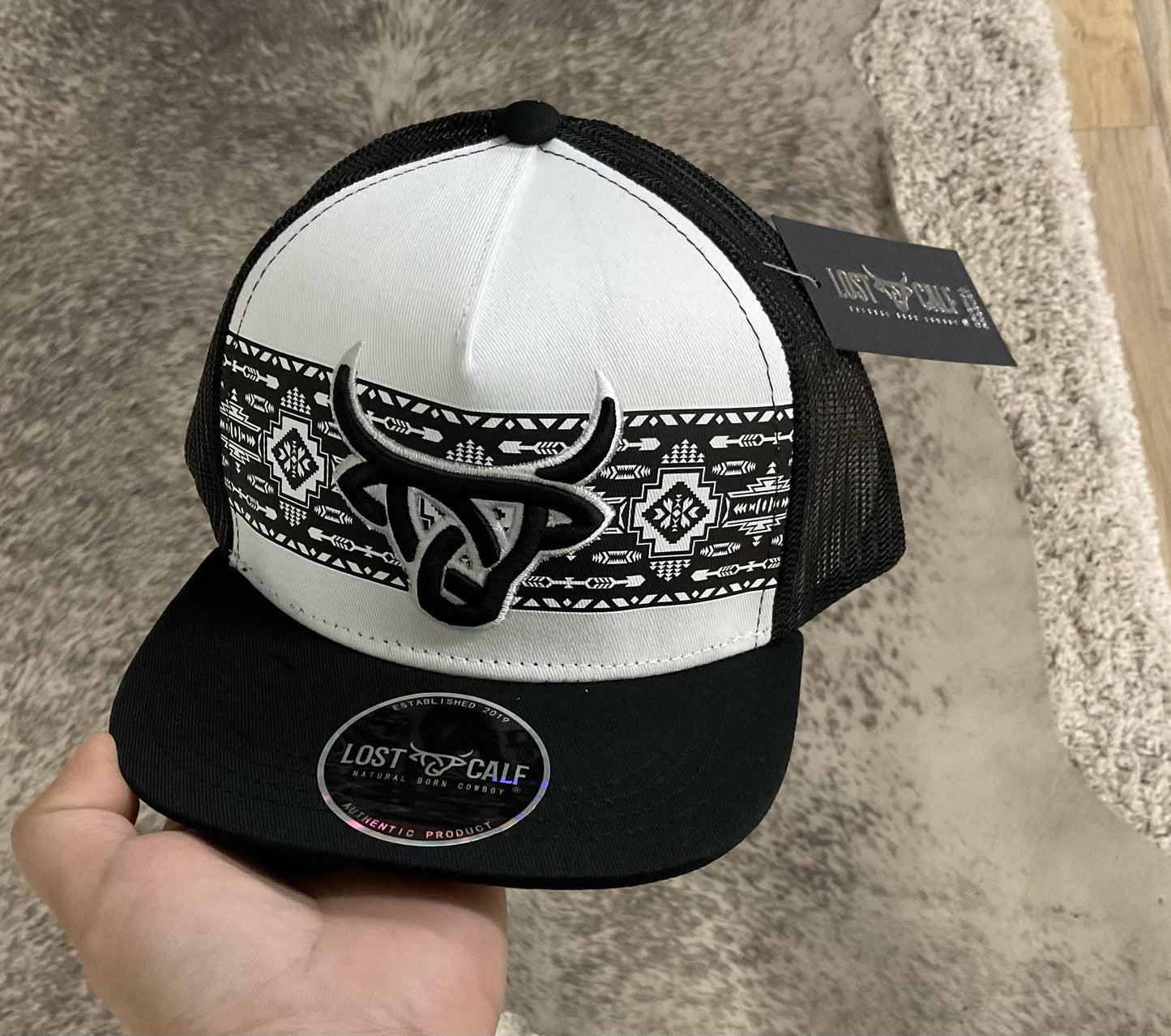 “ CRUZ “ | KIDS CAP AZTEC WHITE AND BLACK LOST CALF