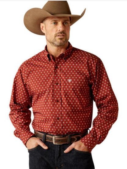 MENS ARIAT PAX LONG SLEEVE BURGUNDY SHIRT |10053867