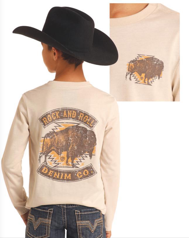 MENS ROCK & ROLL NATURAL GRAPHIC BUFFALO LONG SLEEVE SHIRT |BU22T05599