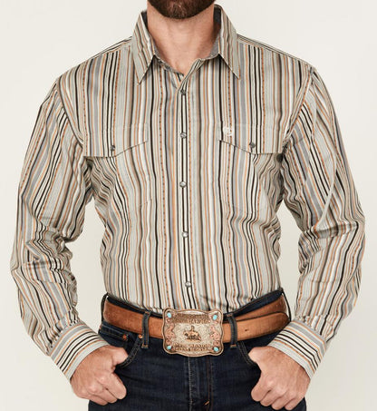 PANHANDLE  MEN'S STRIPED LONG SLEEVE PEARL SNAP WESTERN SHIRT |PMN2S03781