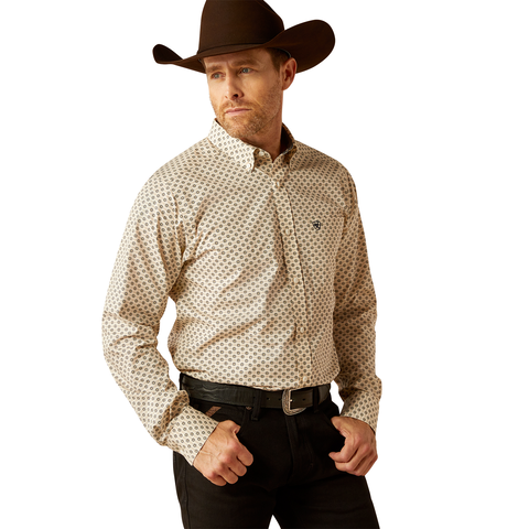 MENS ARIAT FRAISER FITTED CREAM LONG SLEEVE SHIRT | 10053906