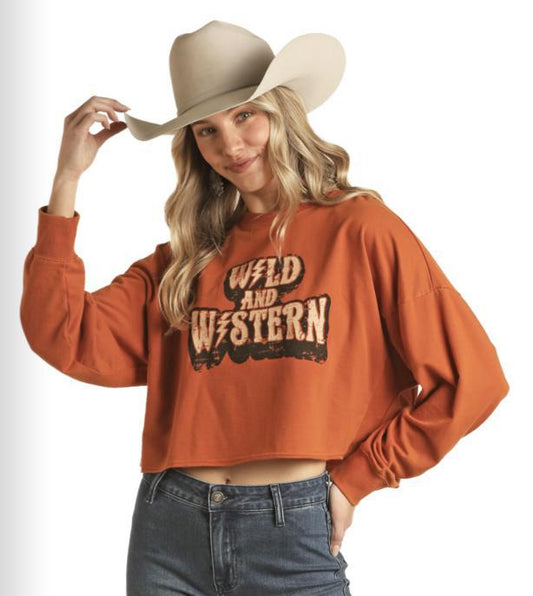 ‘’TERE’’ WOMENS ROCK & ROLL CROPPED GRAPHIC PULLOVER RUST | BW91T02731