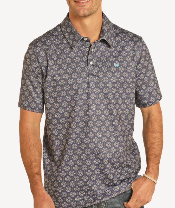 MENS ROCK & ROLL MEDALLION PERFORMANCE BLUE POLO | TM51T04896