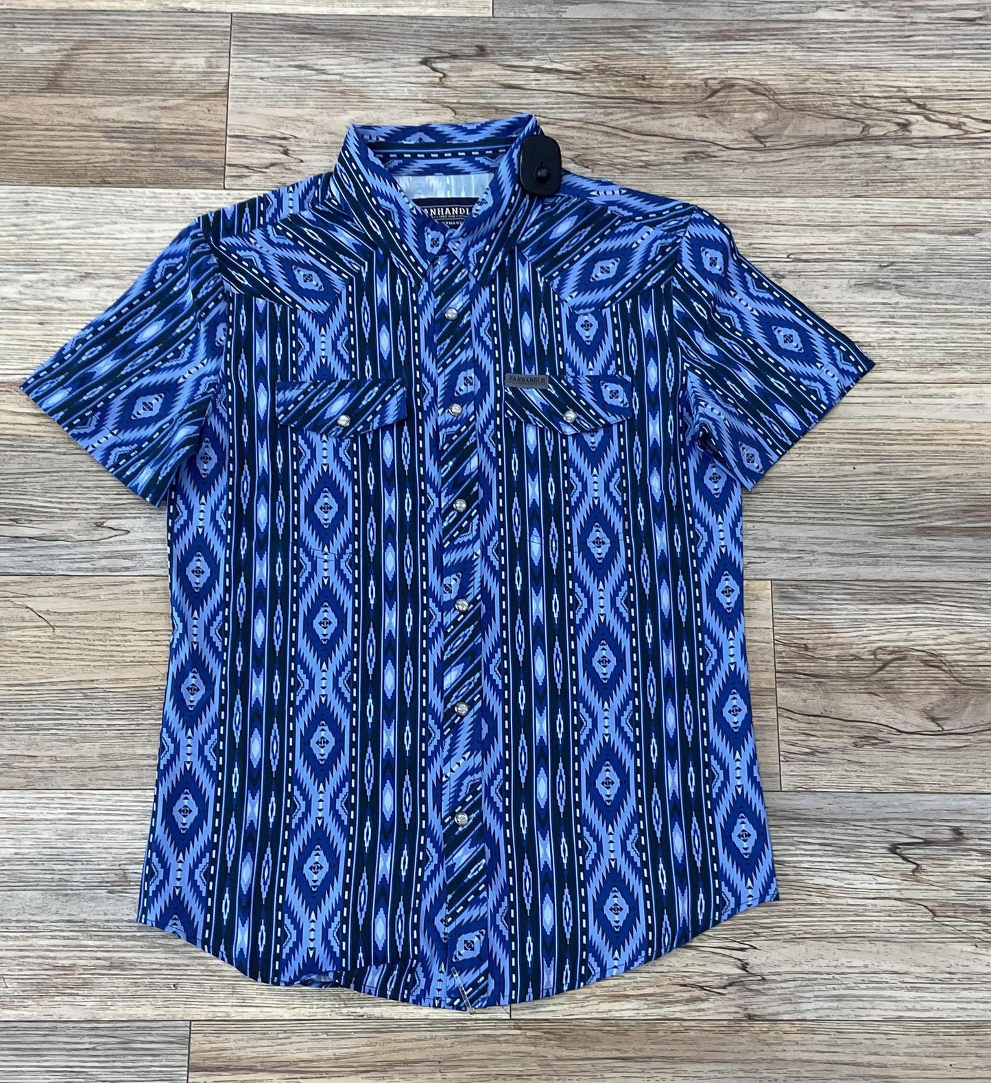 Mens Rock & Roll short sleeve aztec woven blue shirt | TMN3S04293