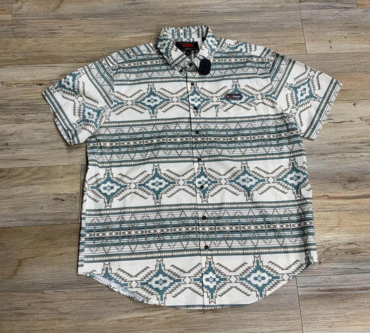 MENS SHORT SLEEVE AZTEC WOVEN TEAL SHIRT | RRMS1DR0R7