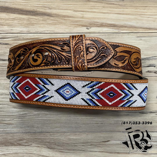 “ JOSEPH “ |  2 INCH MEN WESTERN TOOLED LEATHER BELT BEADED RED