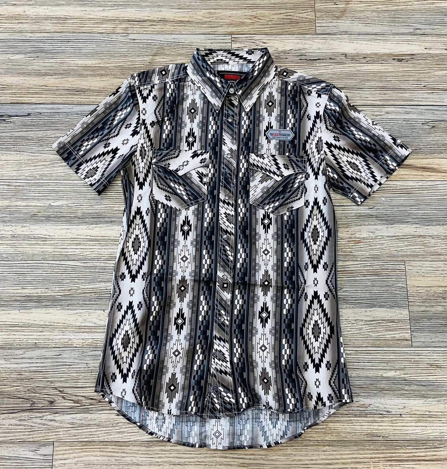 Mens Rock & Roll short sleeve 2pkt Aztec Black Shirt | BMN3S03939