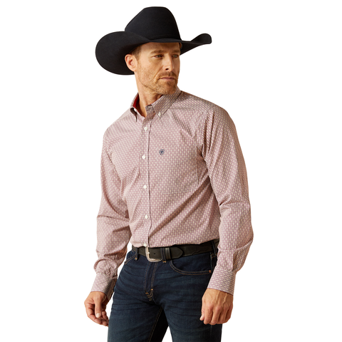 MENS ARIAT RED  IVEN FITTED LONG SLEEVE SHIRT | 10054043