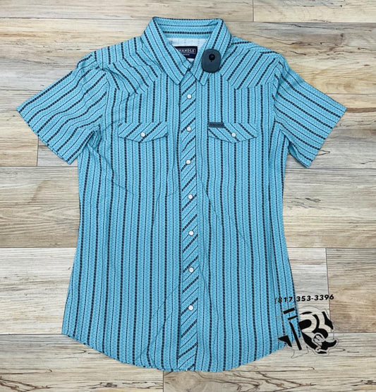 Panhandle men’s short sleeve 2pkt stipe woven turquoise shirt | TMN3S02461