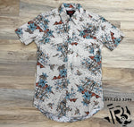 mens short sleeve tropical woven snap teal Rock & roll | RRMS1SR14B