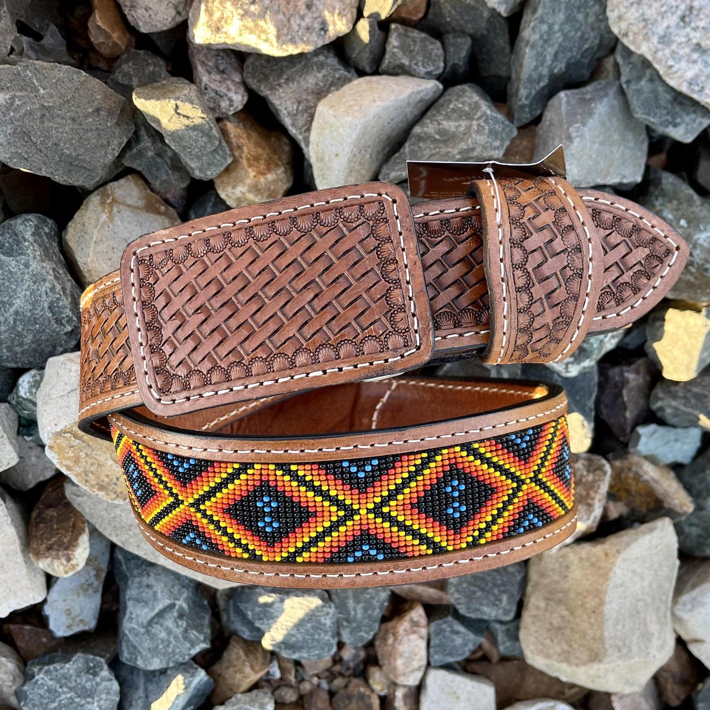 “ RUBBEN “ | MEN WESTERN BEADED BELT 2 INCH MULTI COLOR