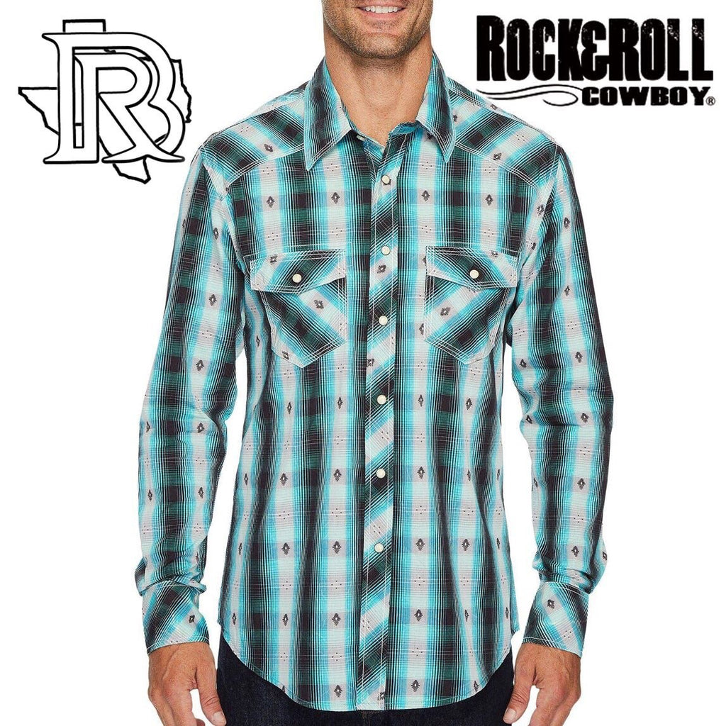 ROCK&ROLL MEN'S YARNDYE DOBBY PLAID WESTERN SNAP SHIRT