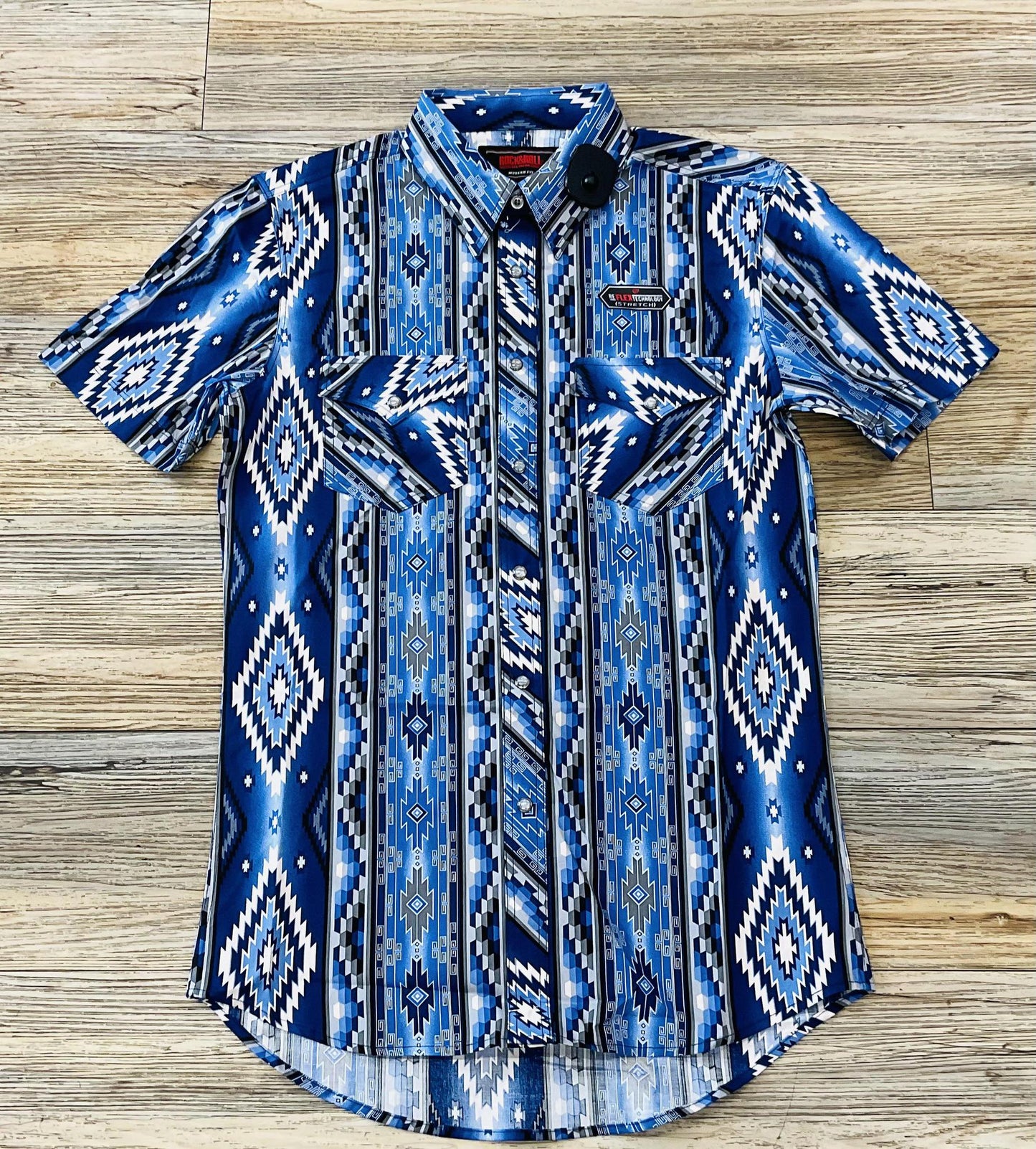 Mens Rock & Roll Short sleeve Aztec Snap Charcoal Shirt | BMN3S0393