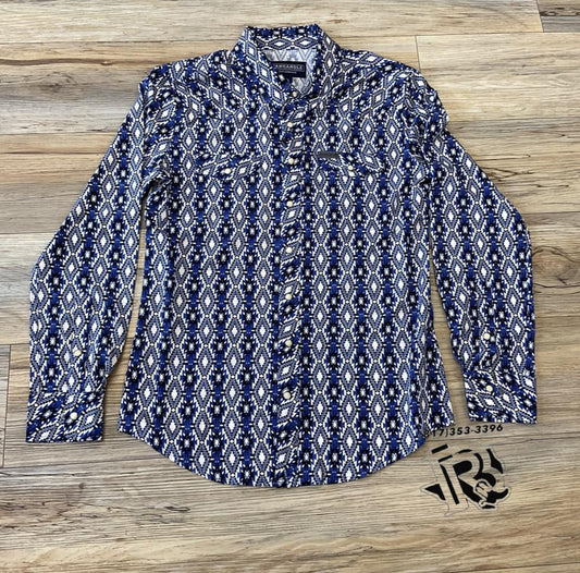 Men’s long sleeve 2pkt Aztec woven snap indigo panhandle |TMN2S02473