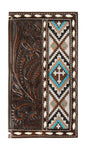 Nocona Wallets Men's Rodeo Leather Cross Embroidery Floral Brown Money Clip | N500044402