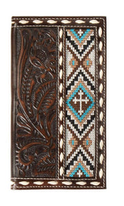 Nocona Wallets Men's Rodeo Leather Cross Embroidery Floral Brown Money Clip | N500044402