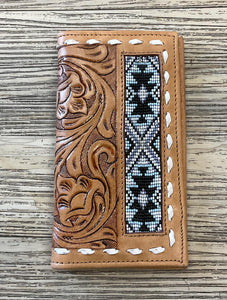 “ LUKA  “ | MEN BI FOLD WESTERN TOOLED LEATHER WALLET BEADED