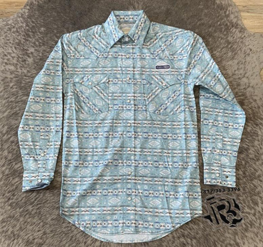 Mens long sleeve snap turquoise shirt | RMN2S02213