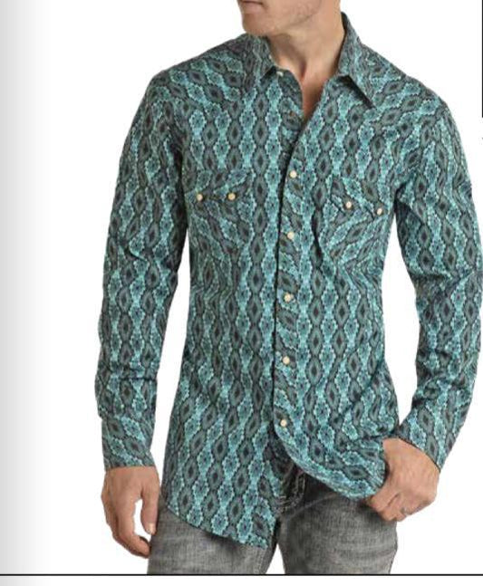 MENS ROCK & ROLL AZTEC VINTAGE TURQUOISE SHIRT | VMN2S02532