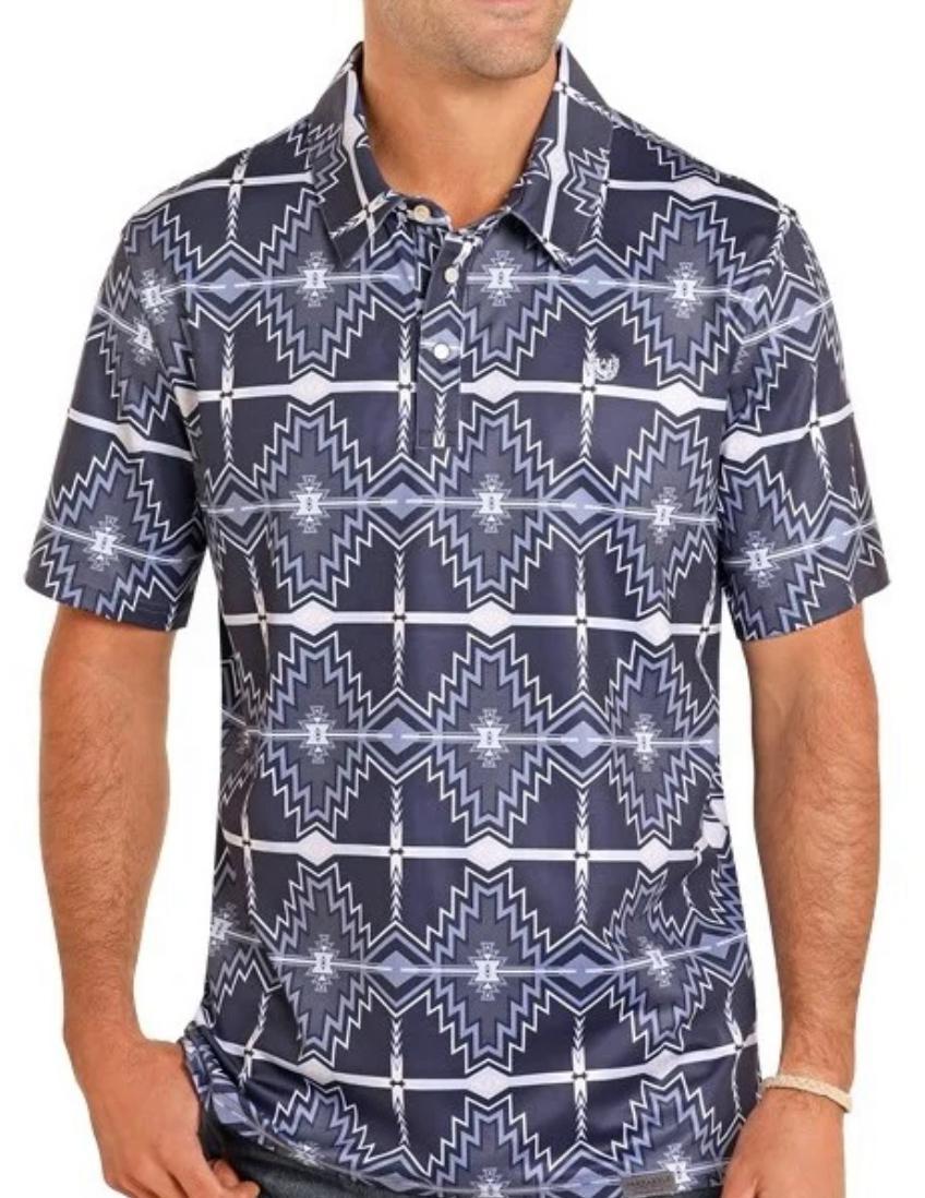 Rock&Roll Blue Print Men's Polo |TM51T04898