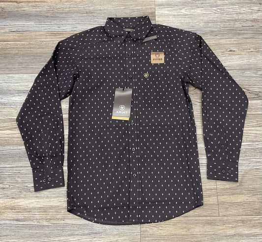 MENS ARIAT CHANCE FITTED BROWN LONG SLEEVE SHIRT |10054079