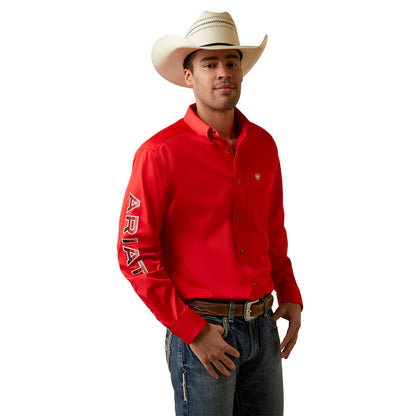 Men’s ARIAT team logo twill  poppy red shirt | 10044942