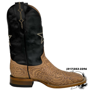 TOOLED LEATHER EDITION BOOTS | NATURAL HANDMADE SQUARE TOE MEN BOOTS