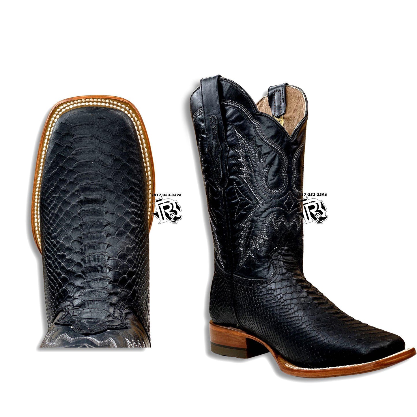 -PYTHON BLACK PRINT | MEN WESTERN SQUARE TOE BOOTS