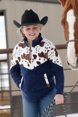 GIRL'S COW PRINT 1/4 ZIP FLEECE - NAVY |CWK8760001