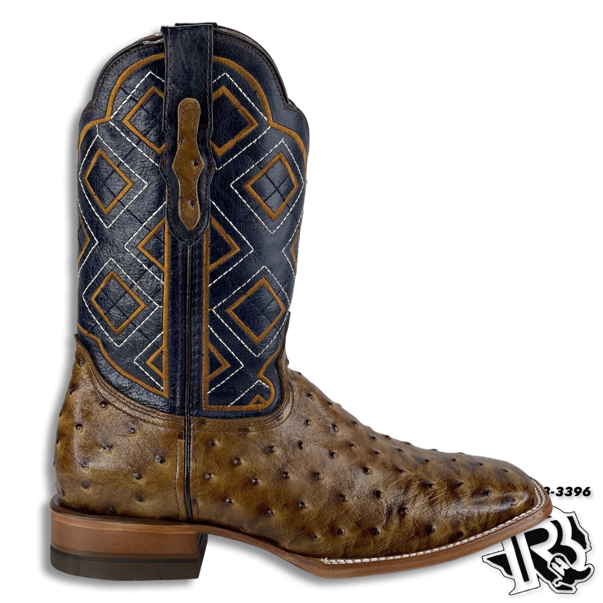 HONEY -OSTRICH PRINT | MEN SQUARE TOE WESTERN COWBOY BOOTS