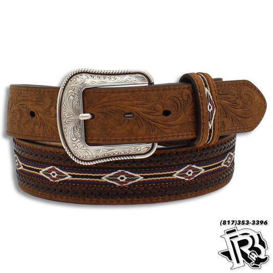 3D MENS BELT | VINTAGE  BUCK STITCH WEAVE BROWN D100012202