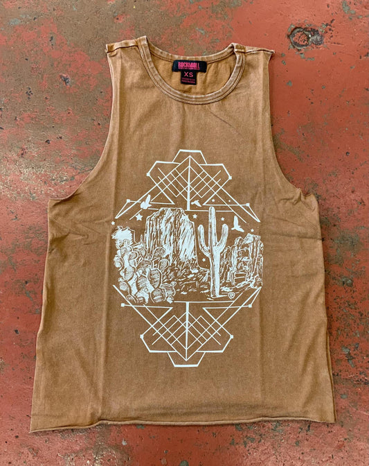 Women muscle tank with graphic copper rock & roll |RRWT20R0YH