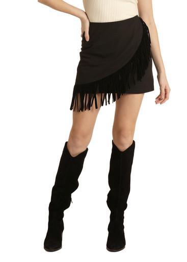 WOMENS SUEDE FRINGE SKIRT  BLACK ROCK & ROLL  |69_3024