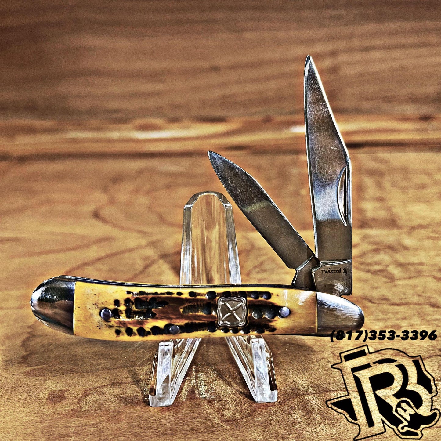 Twisted X KNIFE | 2 blade YELLOW basket weave handle knife XK5003