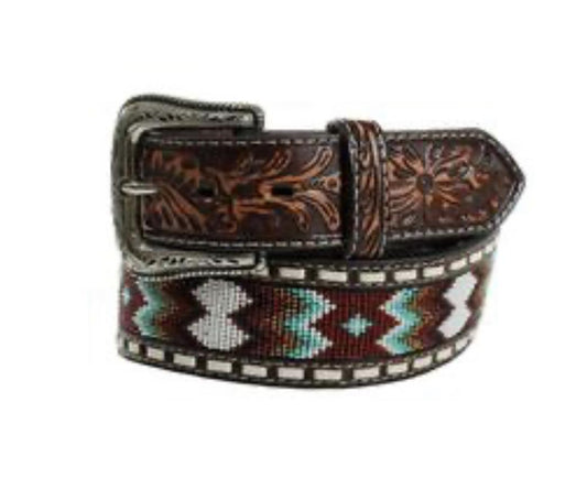 Ariat Western Belt Mens Zig Zag Beaded Embossed Buck Lace |A1040402