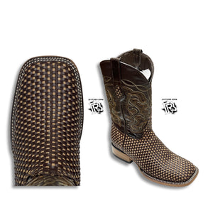 “ Grayson “ | Men Western Boots Dark Brown Weave Square Toe Leather