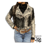 “ Celia “ |   WOMENS SNAKE FRINGE MOTO JACKET CHARCOAL ROCK & ROLL RRWO92R0BZ