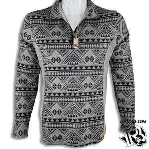 AZTEC PULL OVER | GREY 1/4 ZIP LONG SLEEVE WESTERN PULLOVER