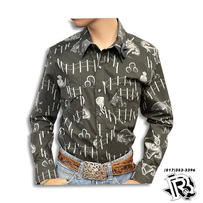 “ Xavier “ | Men Western Long Sleeve Shirt Vintage Cowboy Symbols RRMSOSRZ1M