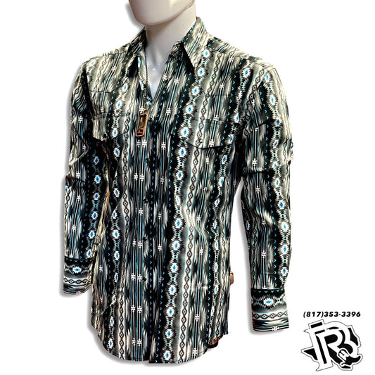 “ Aiden  “ |  WRANGLER MENS LONG SLEEVE SHIRT TEAL AZTEC 112318602