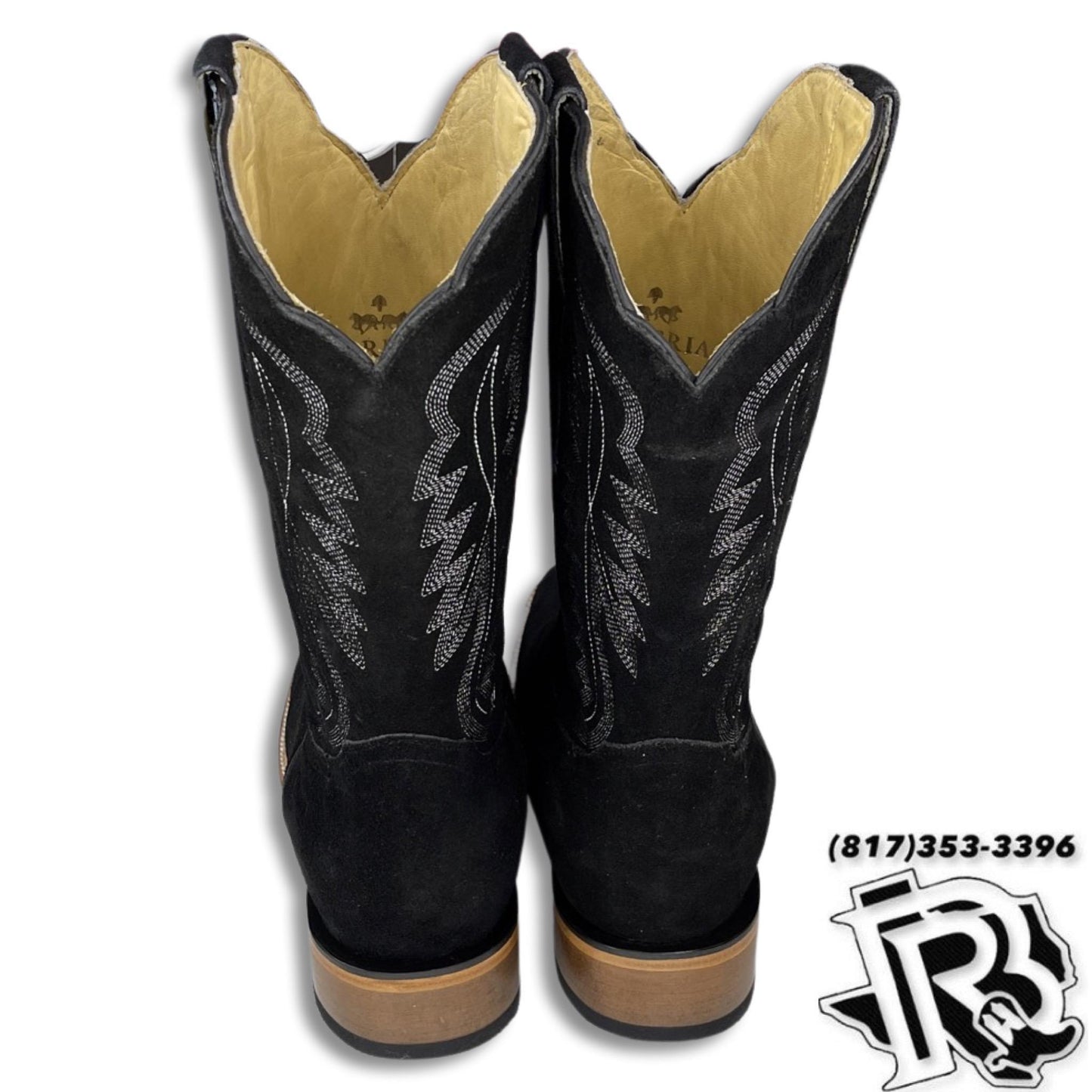 “ JACKSON “ | BLACK ROUGH OUT MEN SQUARE TOE WESTERN BOOTS MORELIA