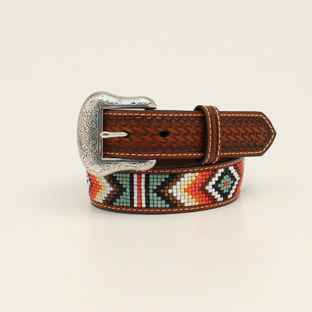 NOCONA BOYS BELT 1 1/4 BASKET WEAVE DIAMOND BEADED TAN N4441108