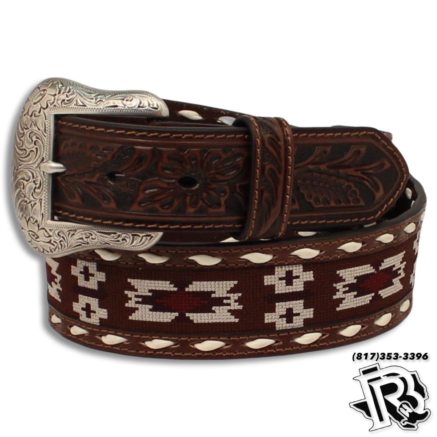 ” Aziel “ | MEN WESTERN BELT AZTEC WITH TOOLED LEATHER N210002702