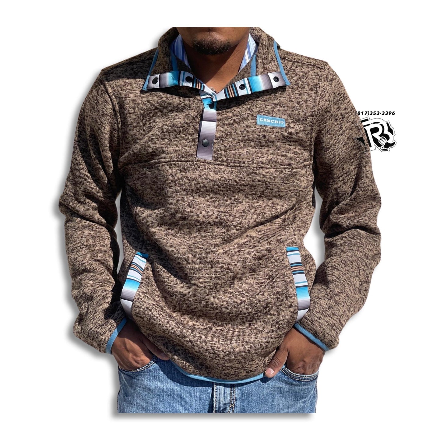 “ Russell “ | CINCH MEN'S HEATHERED SOLID TRIMMED 1/4 SNAP FRONT KNIT PULLOVER BROWN  MWK1534002