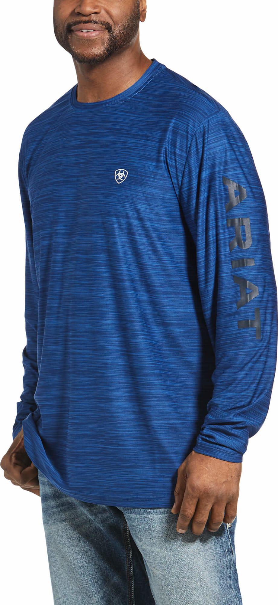 ARIAT MNS CHARGER LOGO LS T-SHRT COBALT HTHR 10032775